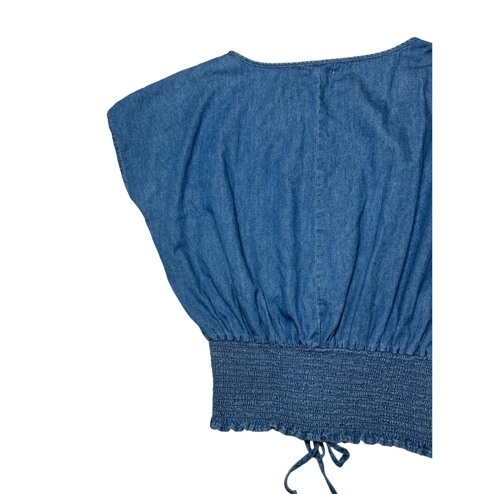 Tea Rose Denim Corset Top Women S Blue Cotton Lace Up Waist Smocked Boho Peasant - Picture 13 of 14